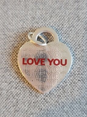 Tiffany & Co. Love You Heart Pendant Charm in Silver with Red Accent